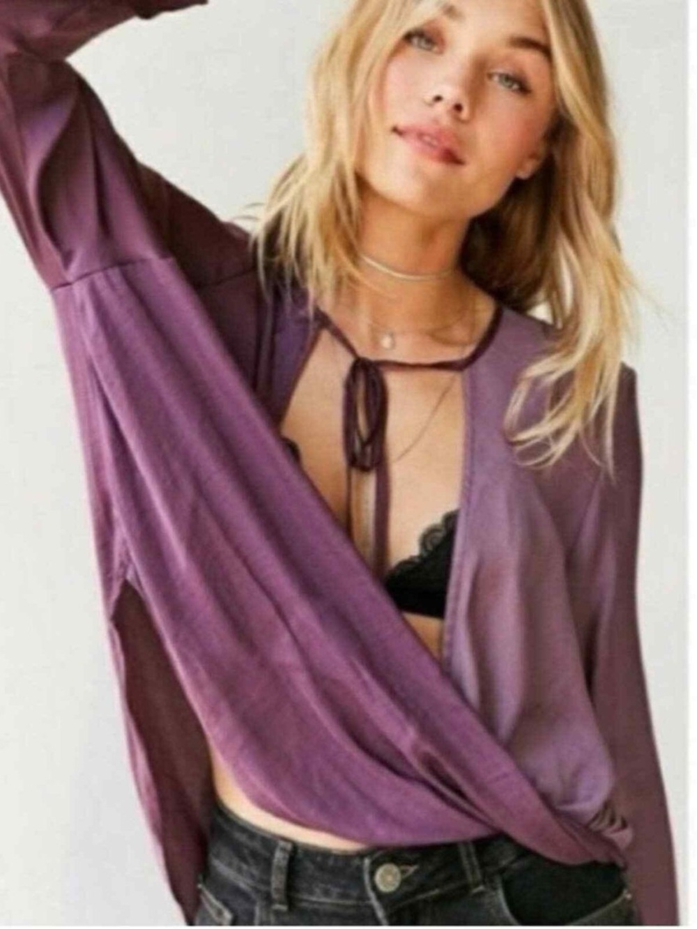 Urban Outfitters Purple Wrap-Front Long Sleeve Top